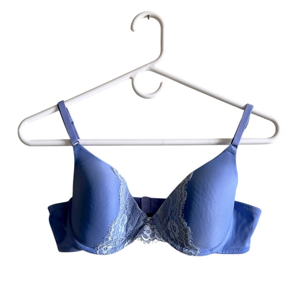 Maidenform Periwinkle Blue Lace Trim Underwire Bra 34C 09415‎ Floral Rhinestone